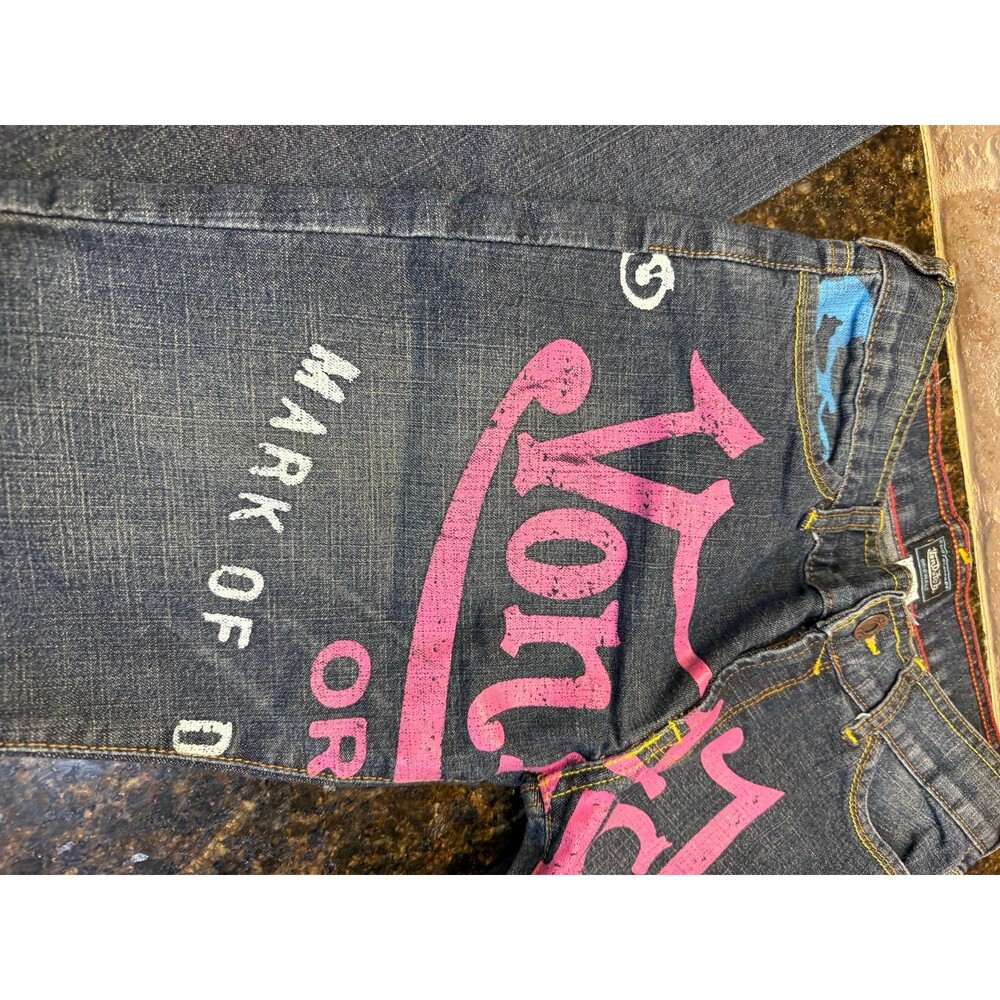 Vintage Y2K Original Von Dutch Low Rise Jeans Graphic Flare EUC Size 26 - Picture 5 of 9